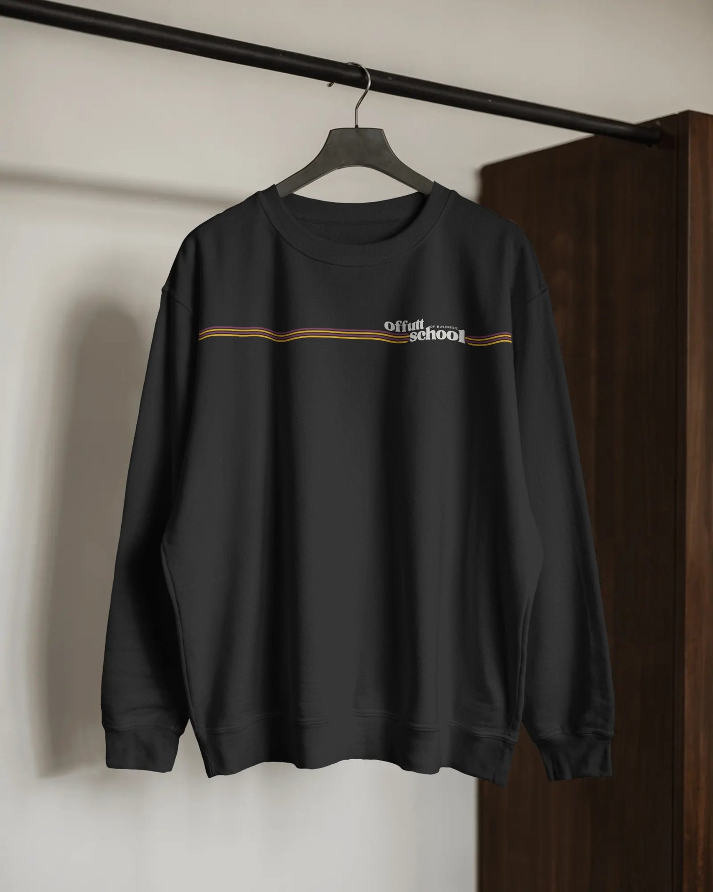 Offutt School of Business Retro Stripe Crewneck – Black