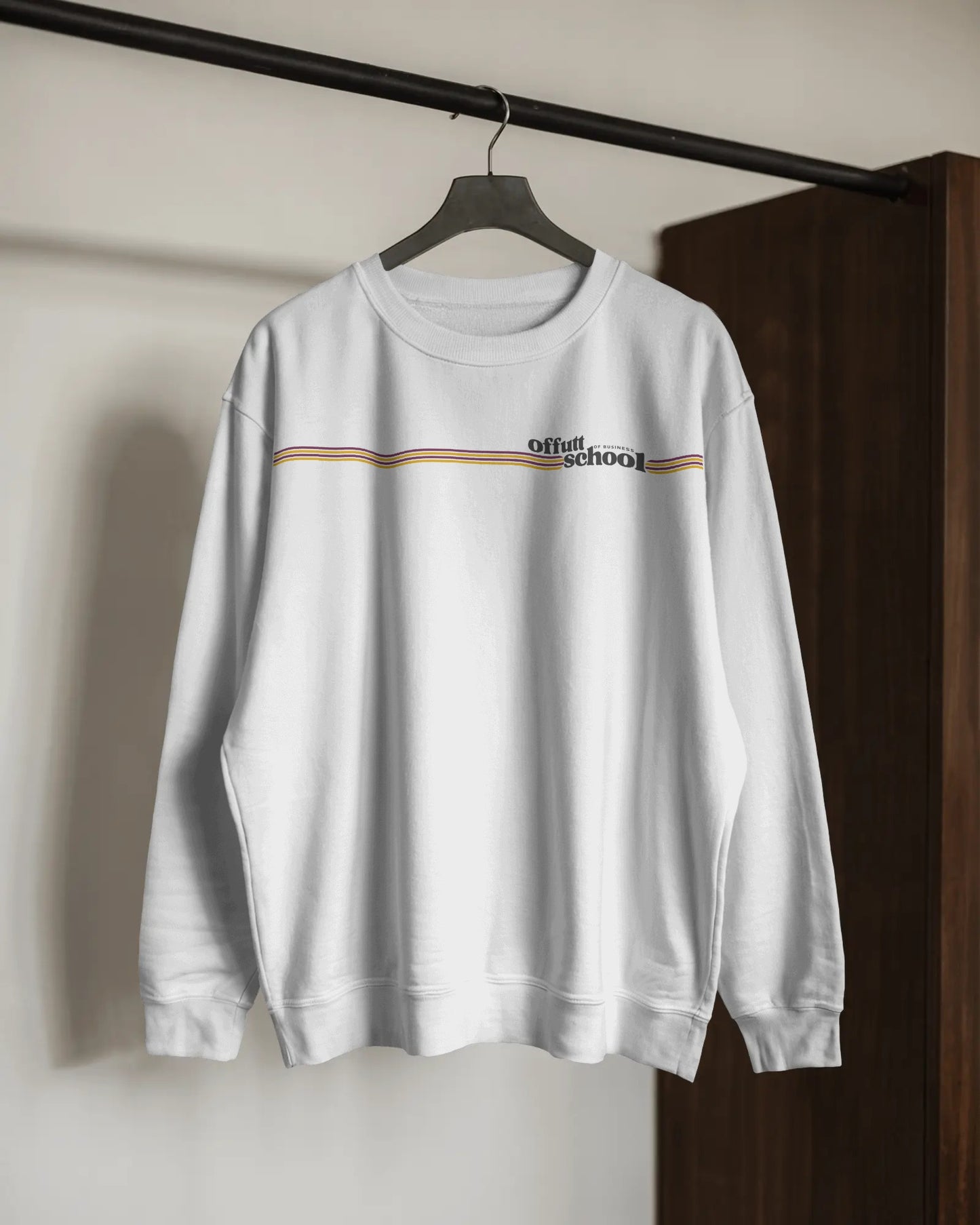 Offutt School of Business Retro Stripe Crewneck – White