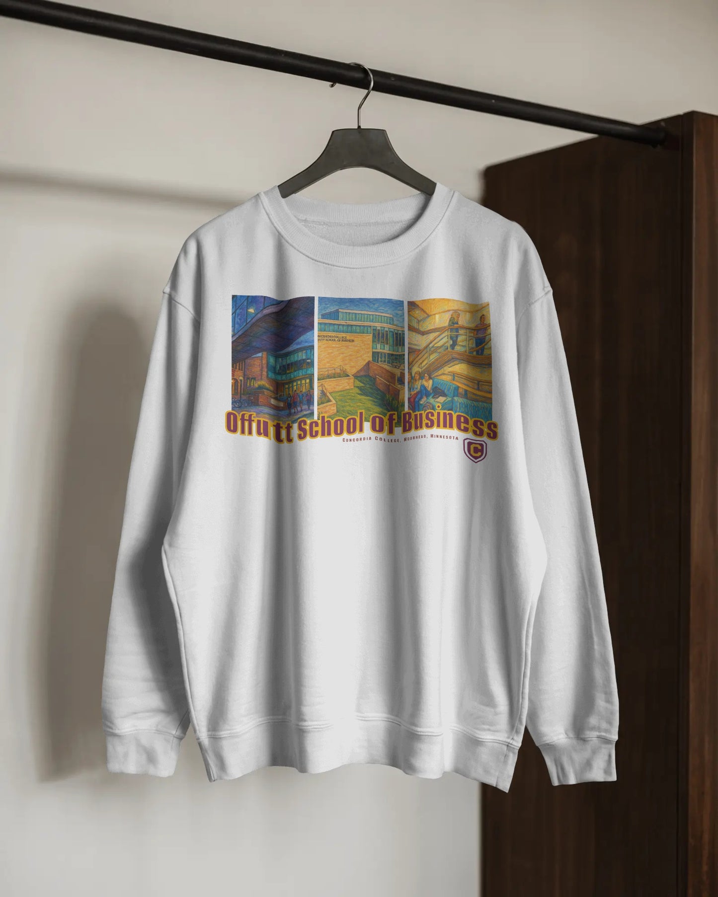 Offutt School of Business Watercolor Crewneck – White